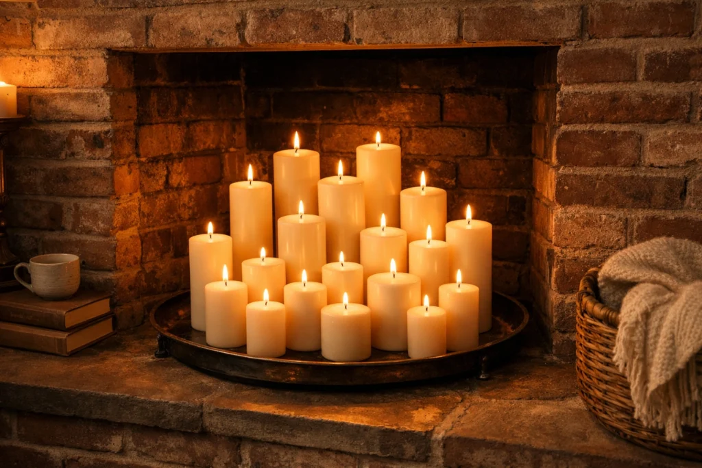 Create a Cozy Candle Display in Your Non-Working Fireplace