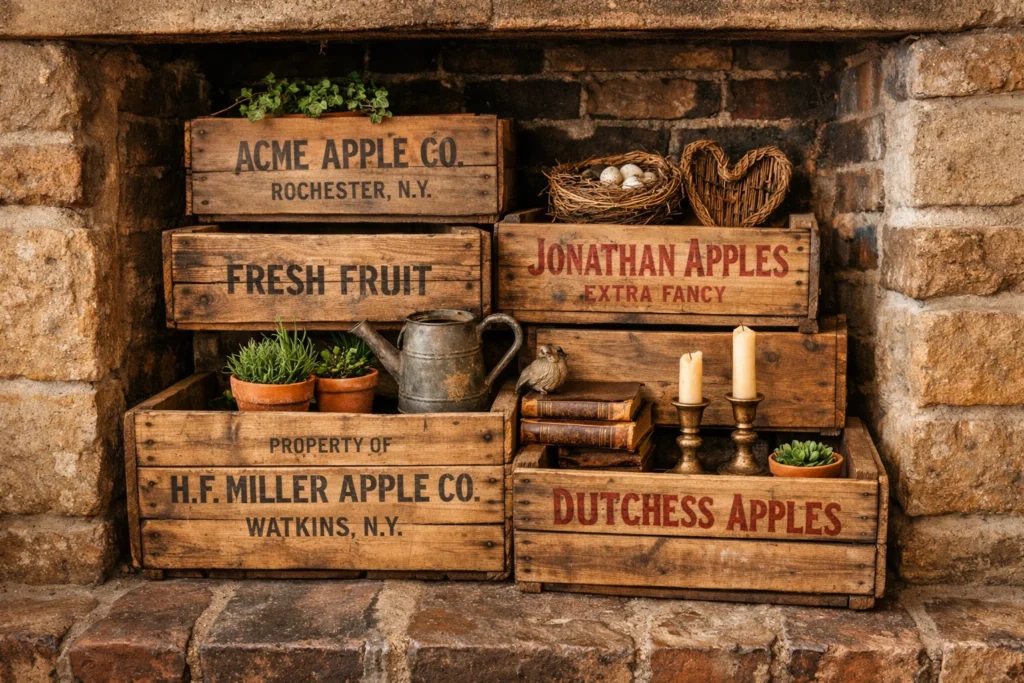 Display Vintage Wooden Crates for Rustic Charm