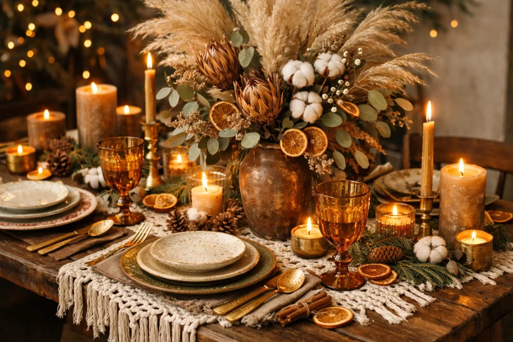 Earthy Boho Christmas Table Setting with Dried Botanicals
Natural Christmas Table Settings