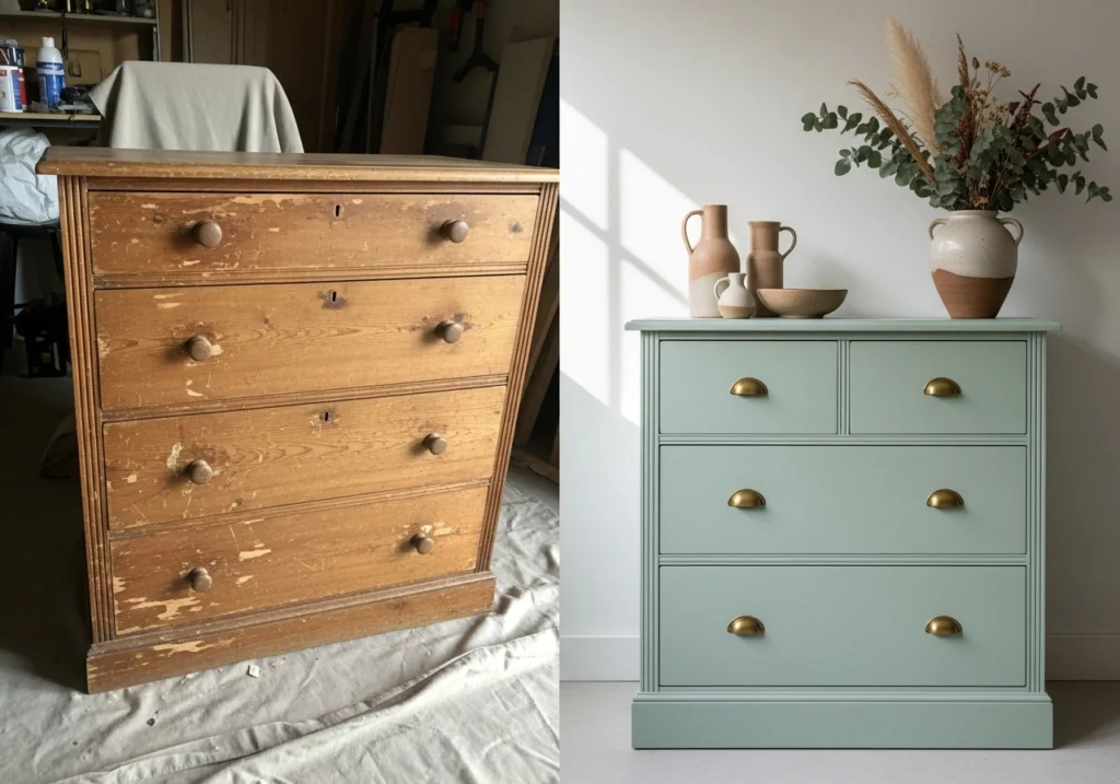 
Budget-friendly DIY furniture makeover with chalk painted dresser, handmade home decor items and sustainable home decor ideas