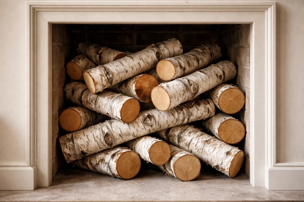 Fill Your Empty Firebox with Stacked Birch Logs