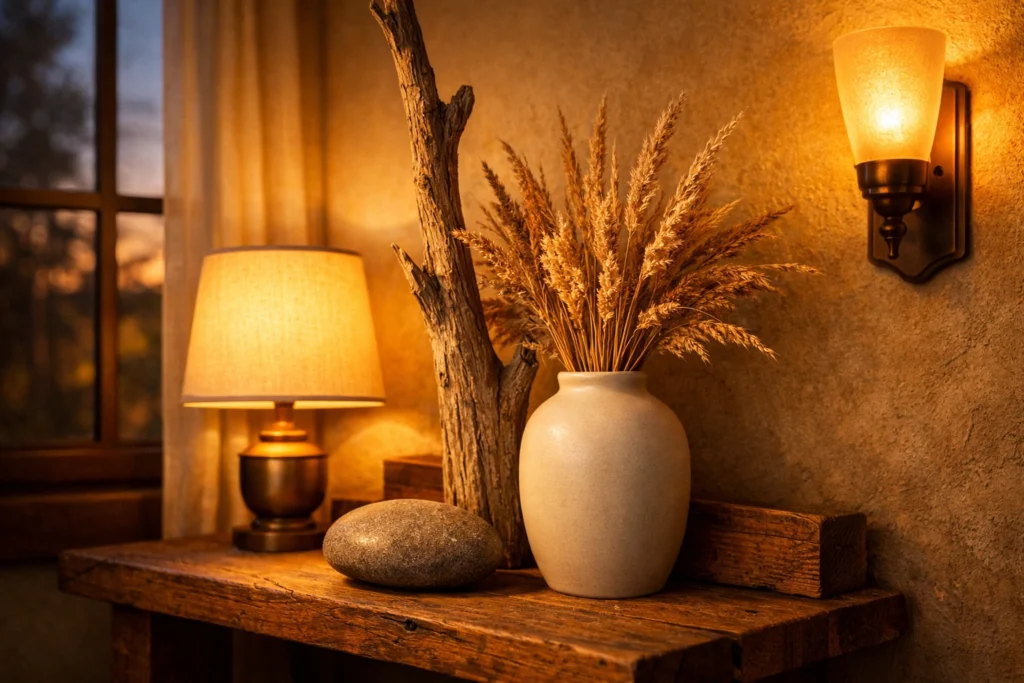 Lighting and Texture Balance: Creating Peaceful Fall Vignette Ambiance