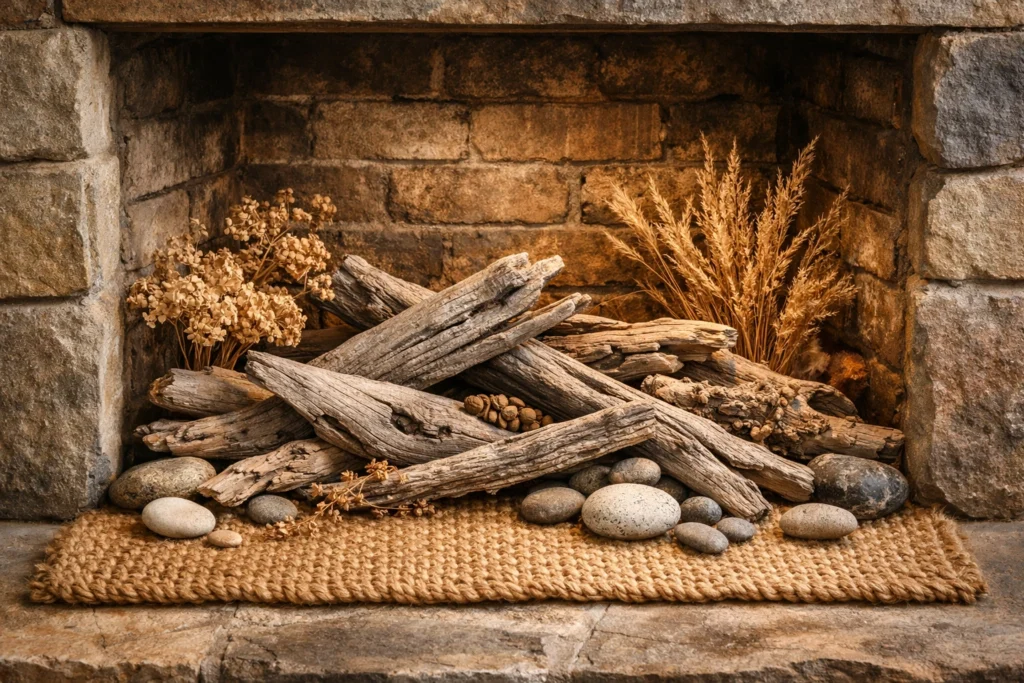 Layer Natural Textures with Jute Rugs and Driftwood