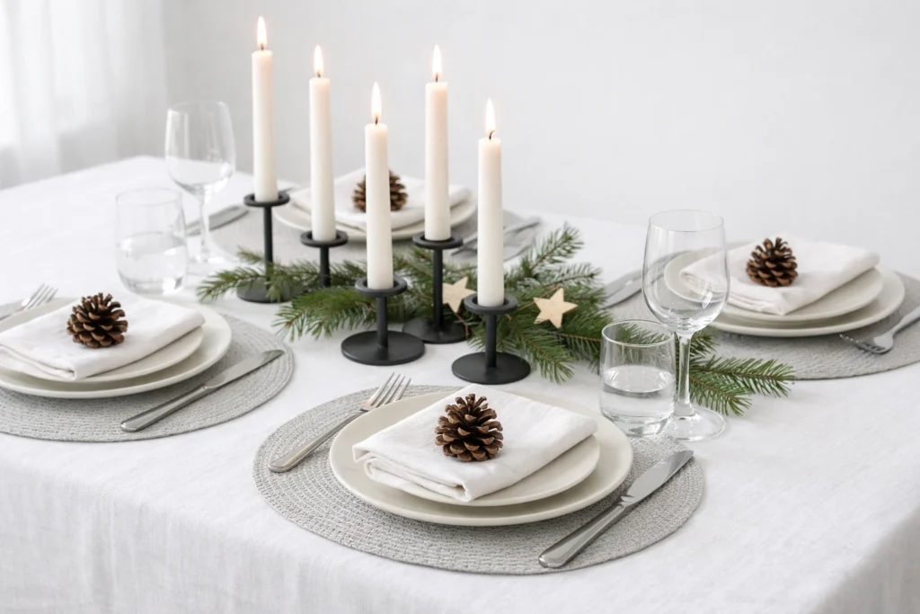 Minimalist Scandinavian Natural Christmas Table Setting