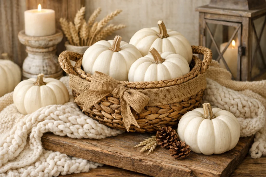 Mix White Pumpkins with Textures for Cozy Farmhouse Fall