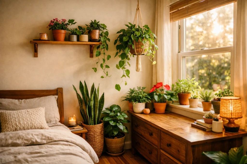 Natural Elements and Plants: Bringing Life to Small Peaceful Bedroom Spaces