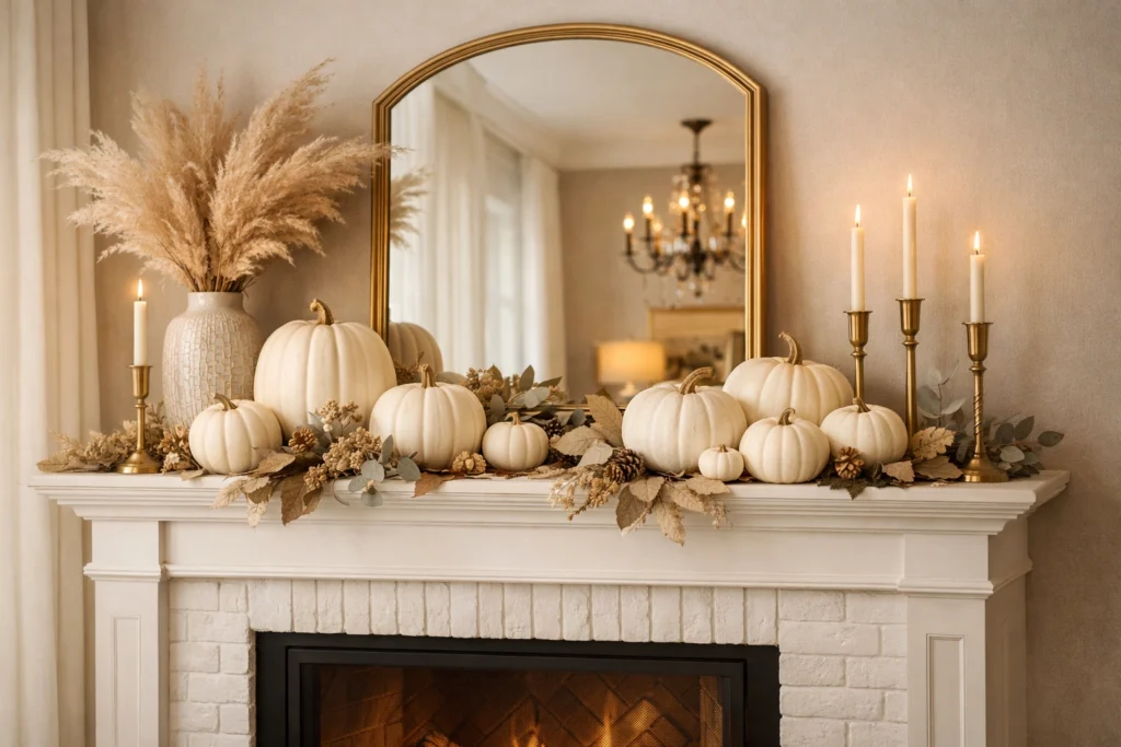 Style Your Mantel with White Pumpkins and Natural Elements