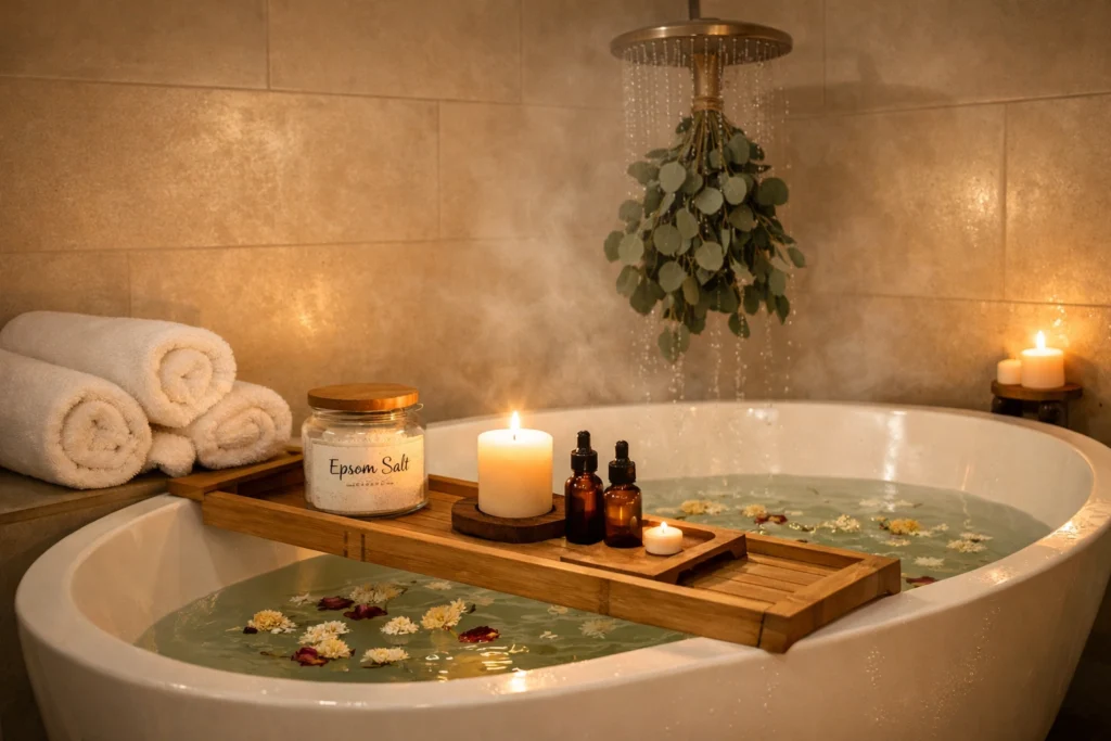 Take a Warm Bath with Essential Oils for Deep Relaxation 
