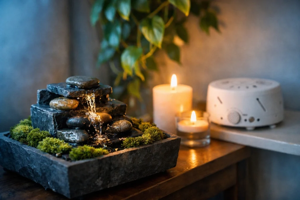 12. Add Peaceful Sounds Like a Small Fountain or White Noise