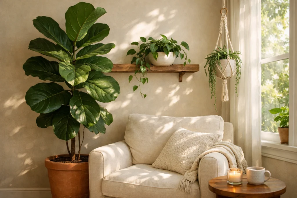 6. Add Calming Plants That Breathe Life Into Your Peaceful Living Room