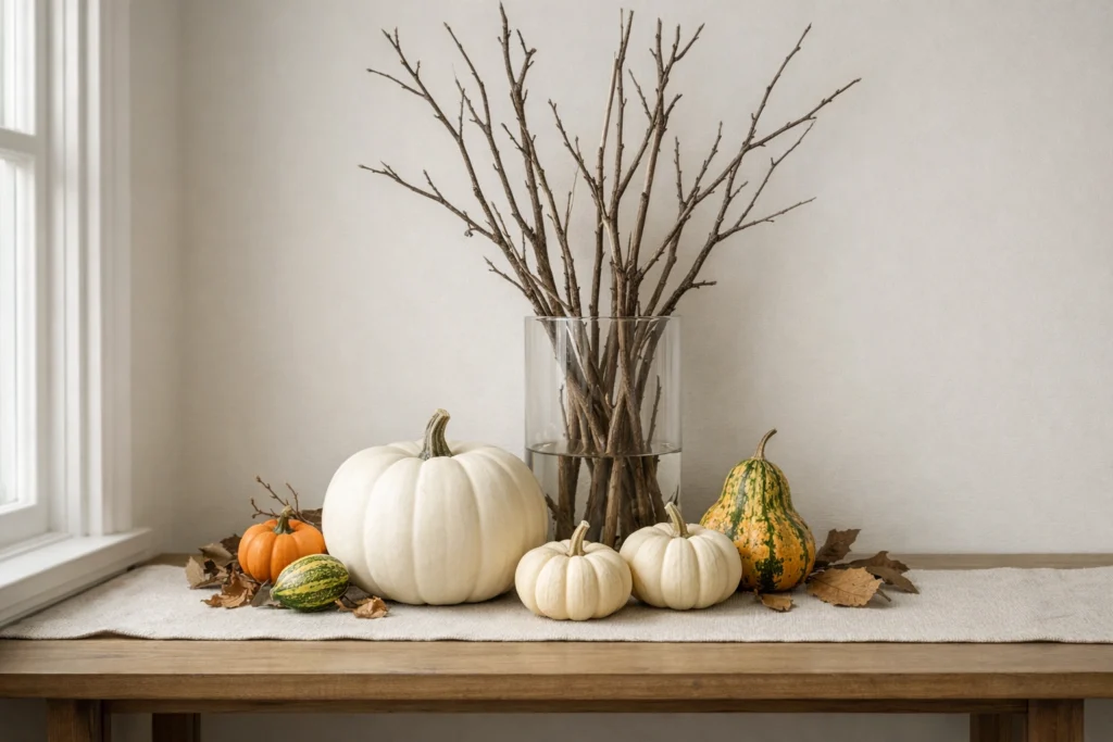 Add Organic Elements: Pumpkins, Gourds, and Branches