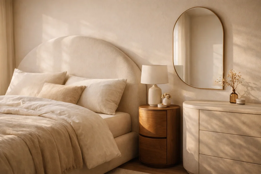 Curved and Organic Shaped Furniture for a Softer Bedroom Feel
