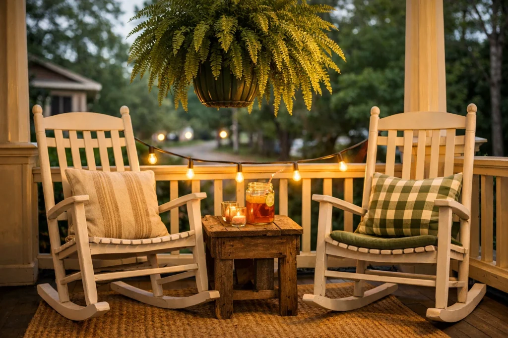 How To Create a Cozy Southern Front Porch Sitting Area on Any Budget