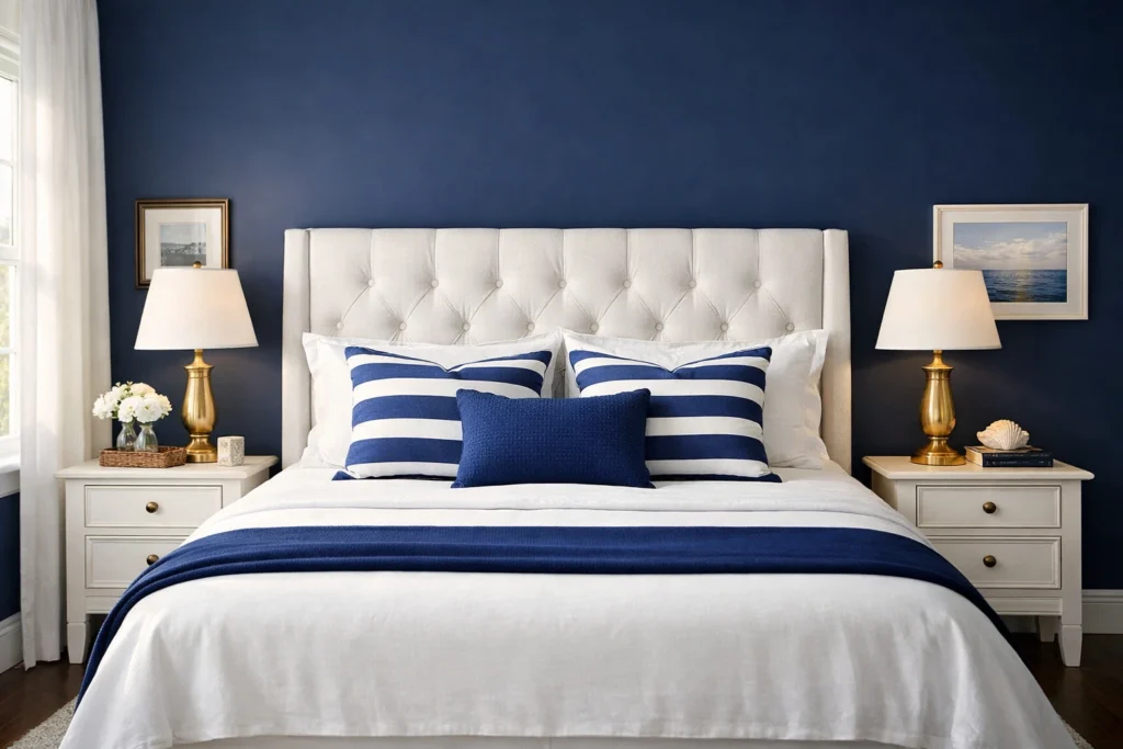 Idea 1 — Classic Navy and White Bedroom With Crisp Coastal Elegance