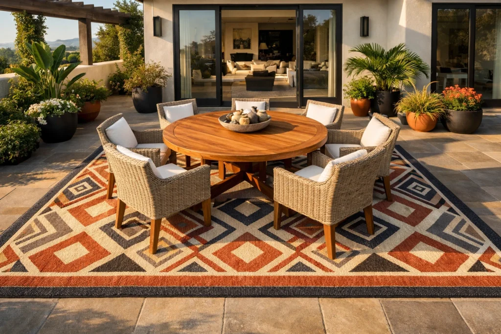 Lay Down an Outdoor Rug to Define and Anchor the Space