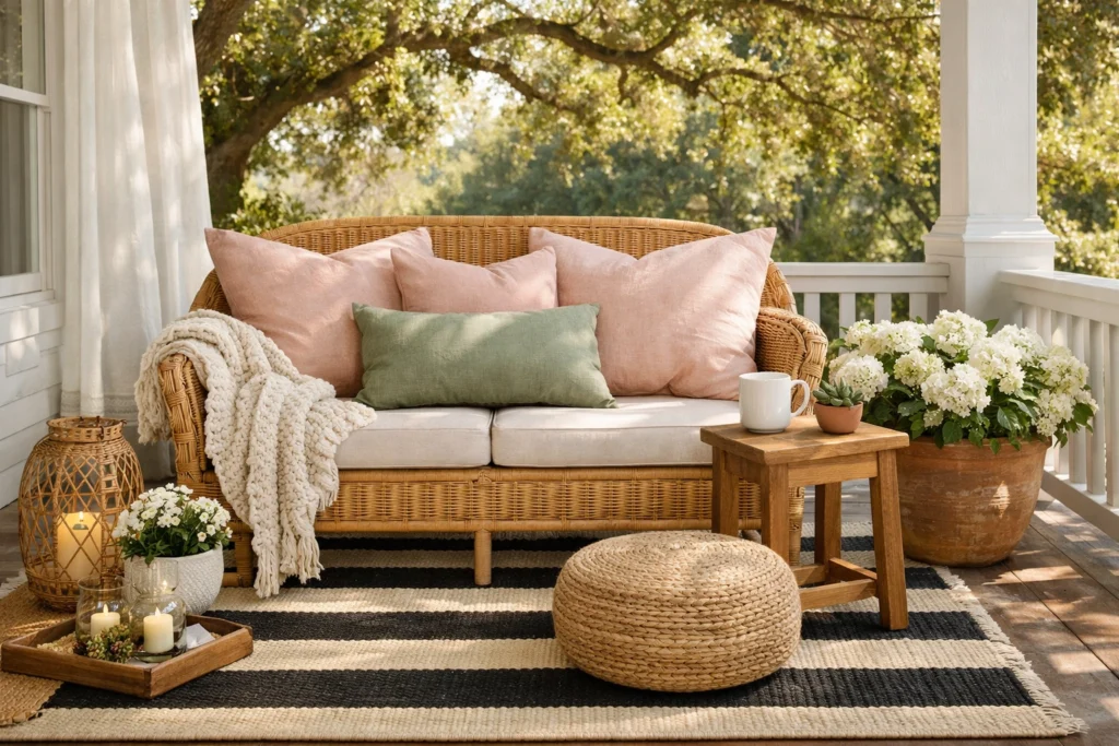 Layer Your Porch with Outdoor Rugs Cushions and Textiles
