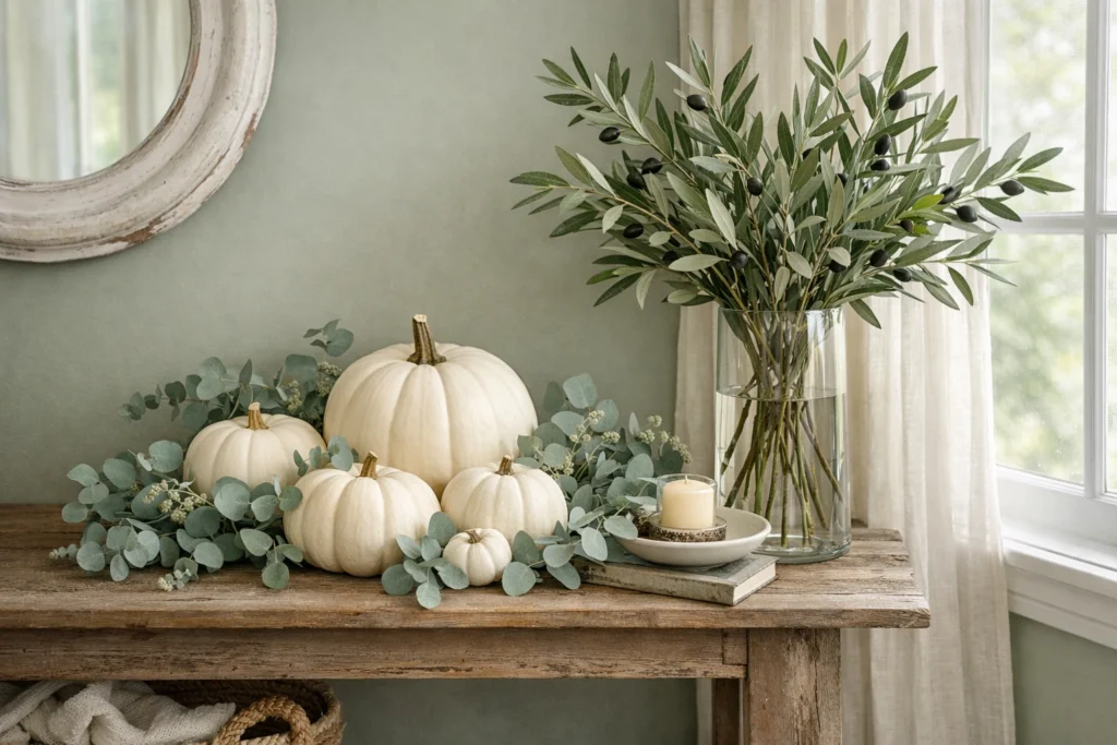 Layer in Greenery: Eucalyptus and Olive Branches