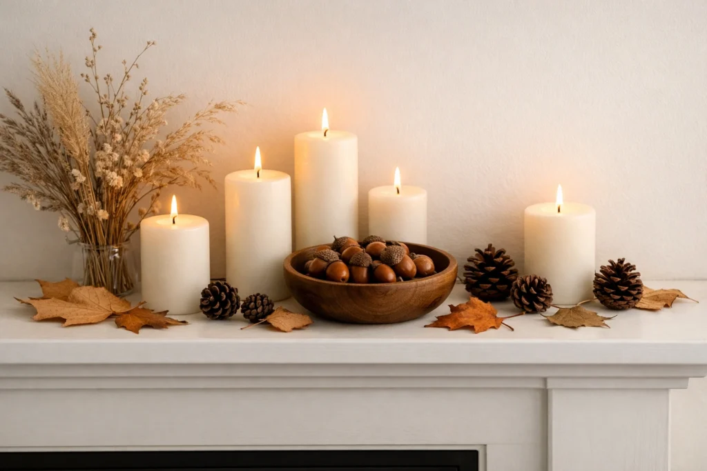 Minimalist Fall Mantel Ideas Using Free Natural Items