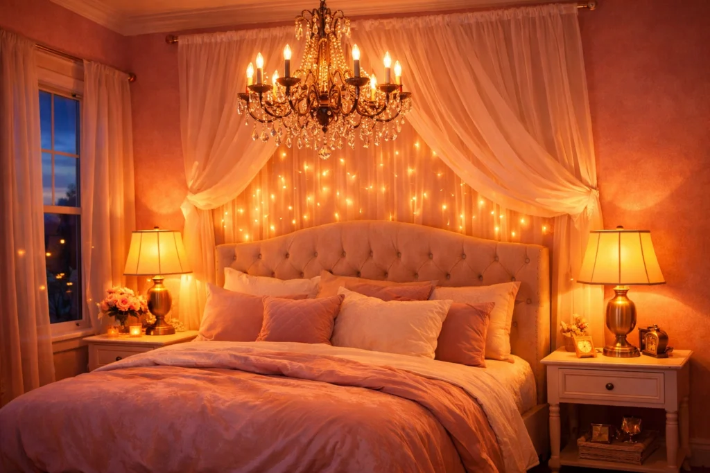 Pink White Bedroom Lighting Ideas for a Warm Dreamy Glow