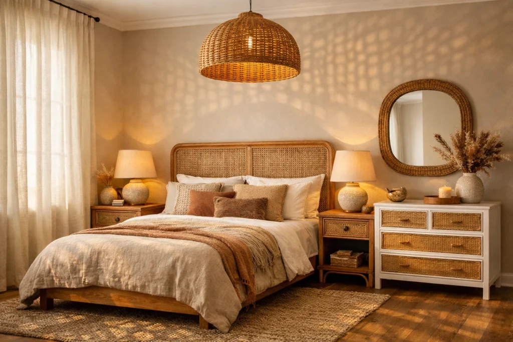Rattan and Woven Furniture for a Warm and Organic Bedroom Vibe