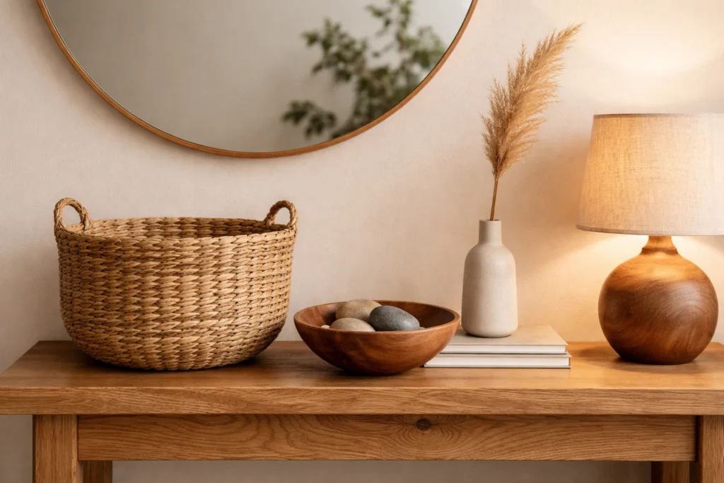 Replace Plastic Decor with Wood and Rattan Accents