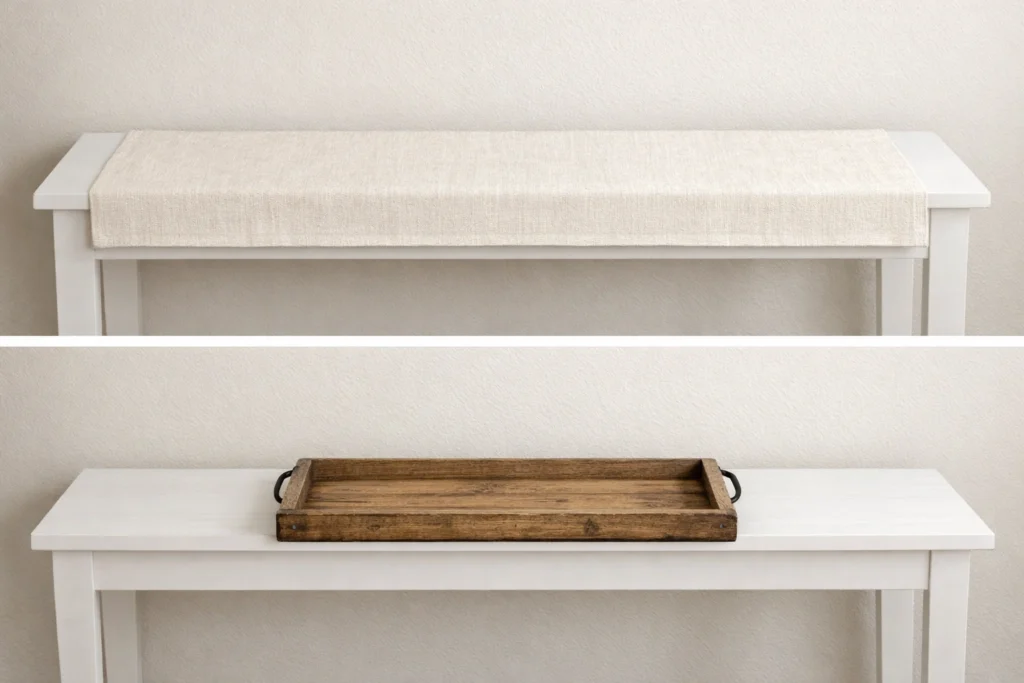 Start with a Simple Base: Neutral Table Runner or Tray