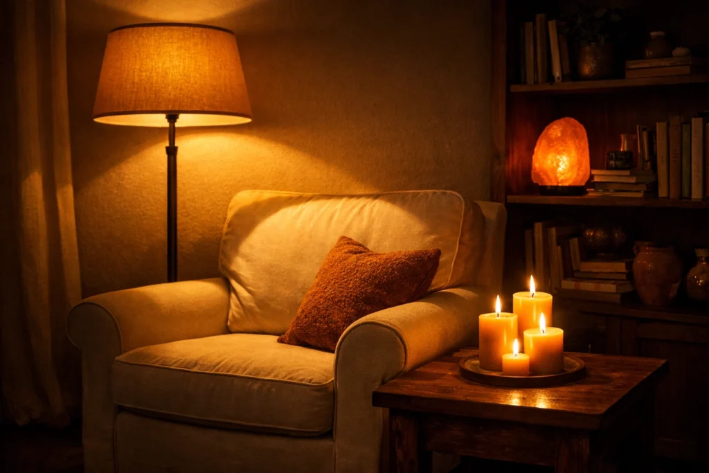 Swap 1 — Replace Overhead Lights With Warm Layered Lighting