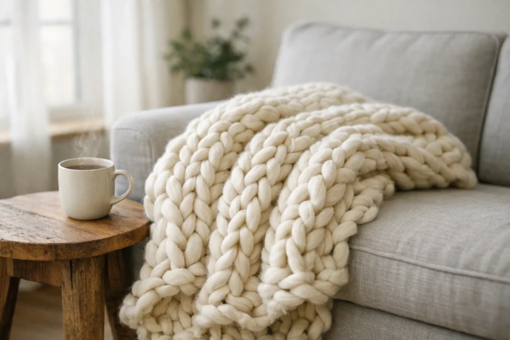 Trade Thin Blankets for Chunky Knit Throws