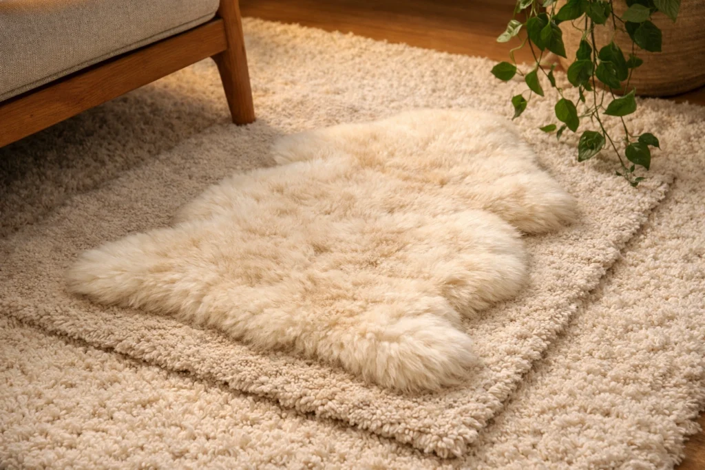 Swap Bright Rugs for Soft Layered Neutral Rugs