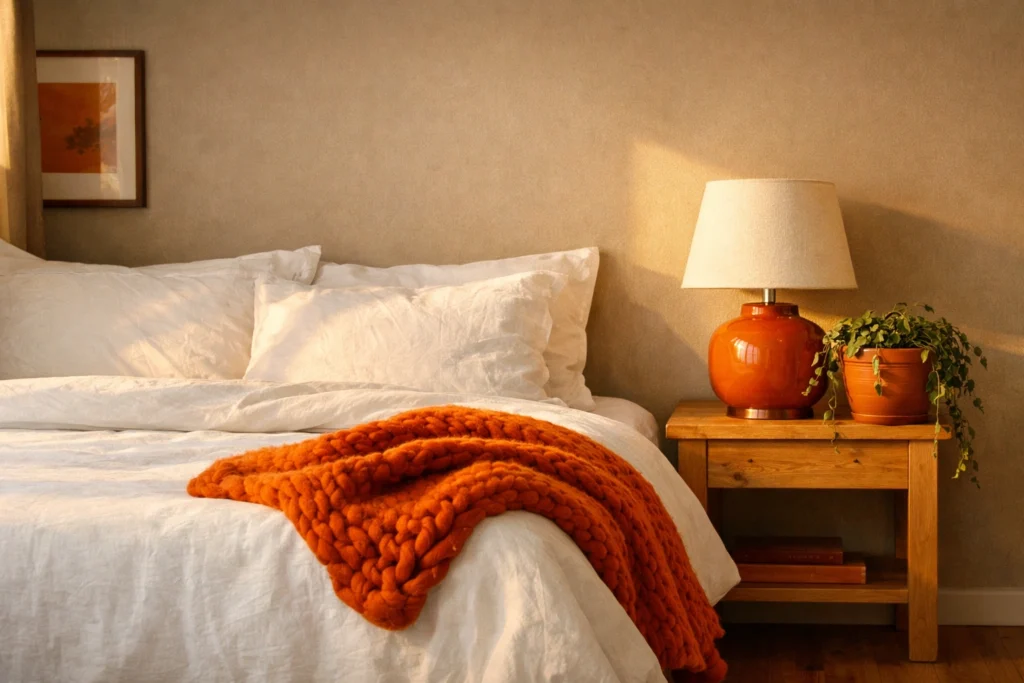 Trend 12 — Burnt Orange Bedroom Accent for Warm Energetic Character