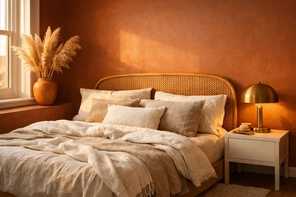 Trend 2 — Warm Terracotta Bedroom Color That Feels Grounded and Cozy