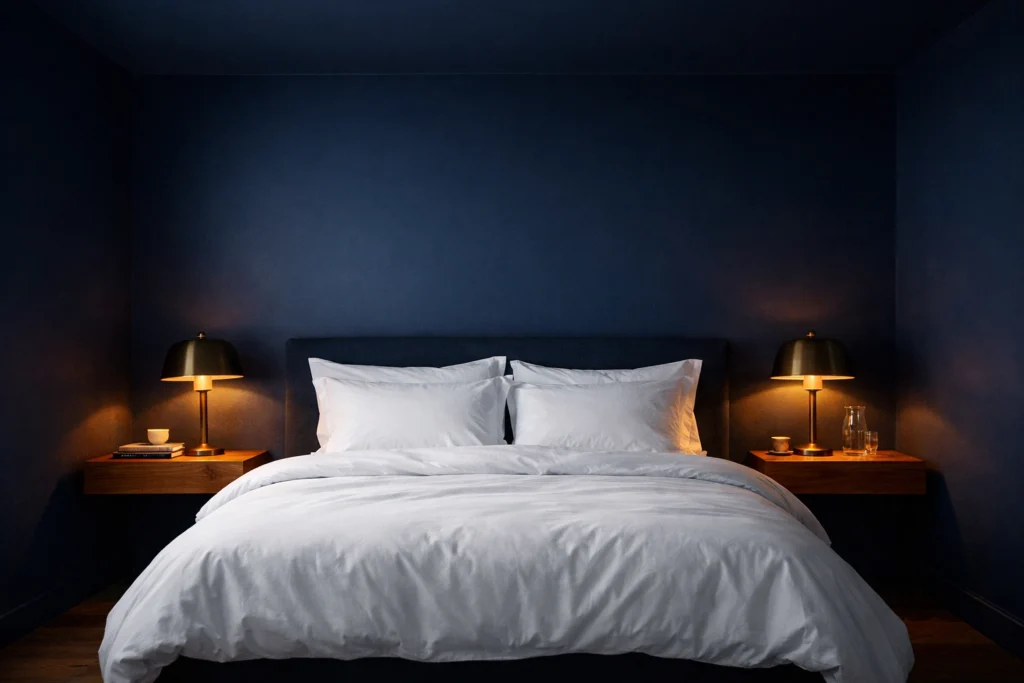 Trend 3 — Moody Midnight Blue Bedroom for Dramatic Sleeping Sanctuary