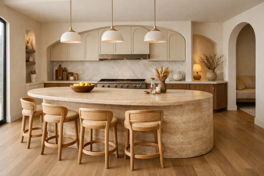 Trend 5 — Curved Kitchen Design Elements Soften Modern Interiors