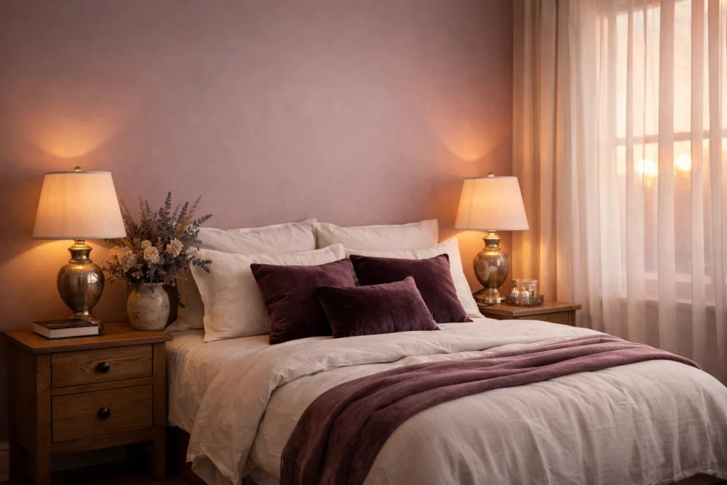 Trend 8 — Muted Mauve Bedroom Walls for Understated Sophistication