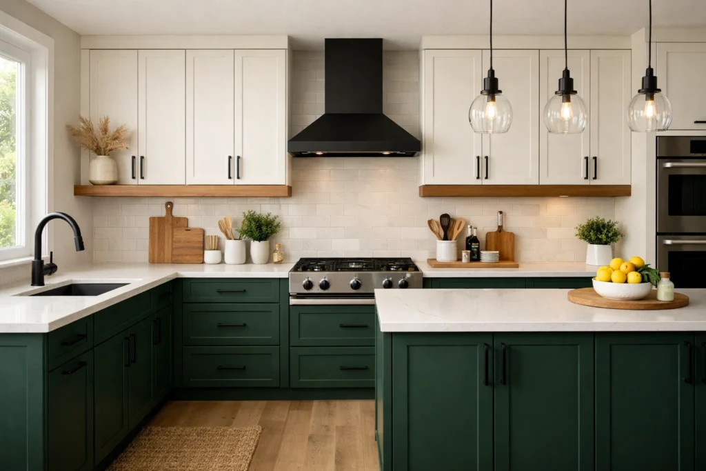 Trend 8 — Two Tone Kitchen Cabinets Create Bold Visual Contrast