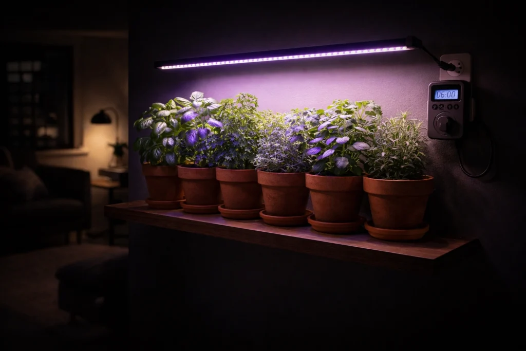 Use Grow Lights to Grow Herbs Indoors Without Sunlight