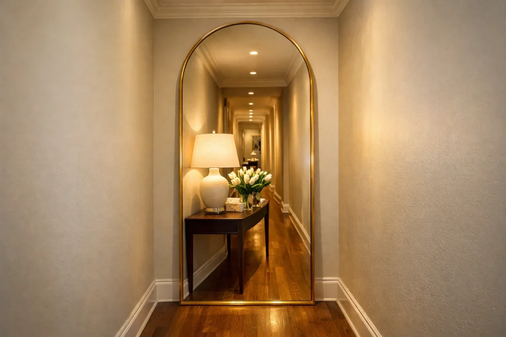 Use Mirrors to Open Up a Narrow Hallway