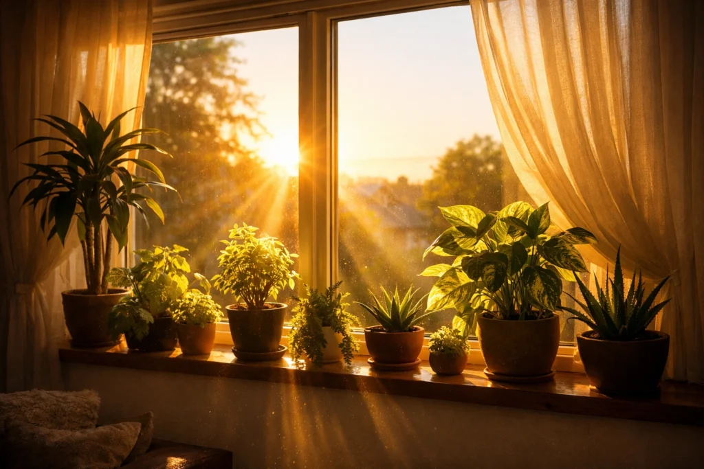 Use Natural Light and Window Plants Strategically
