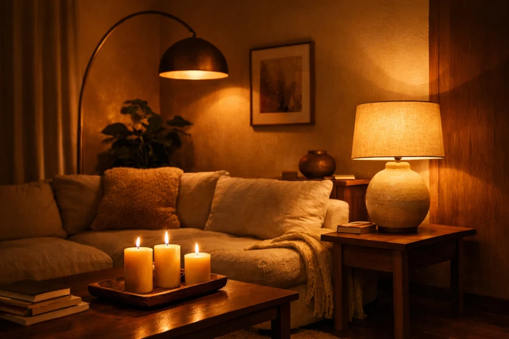 Use Warm Layered Lighting To Shift Your Home From Stress to Stillness