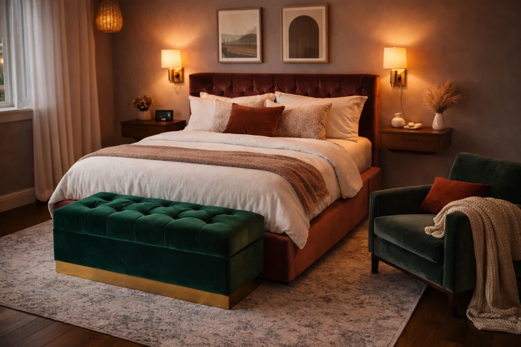 Velvet and Luxe Upholstered Pieces for a Rich and Cozy Bedroom