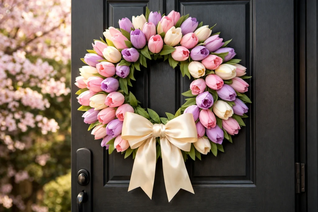 2 — Pastel Tulip Wreath That Screams Spring Is Here