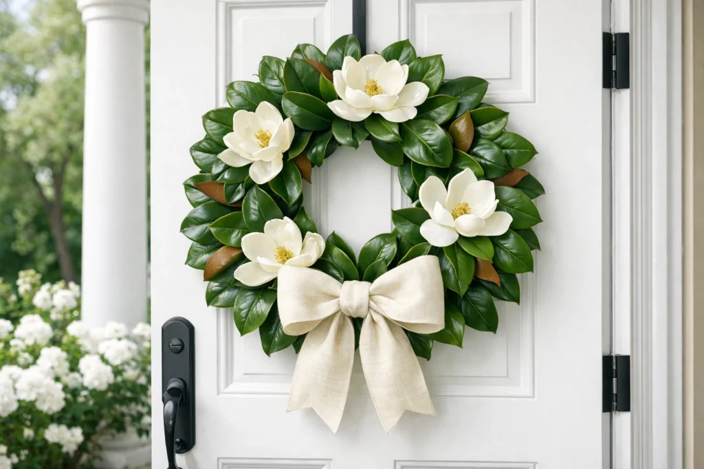 6 — Magnolia Leaf Wreath With a Touch of Elegance