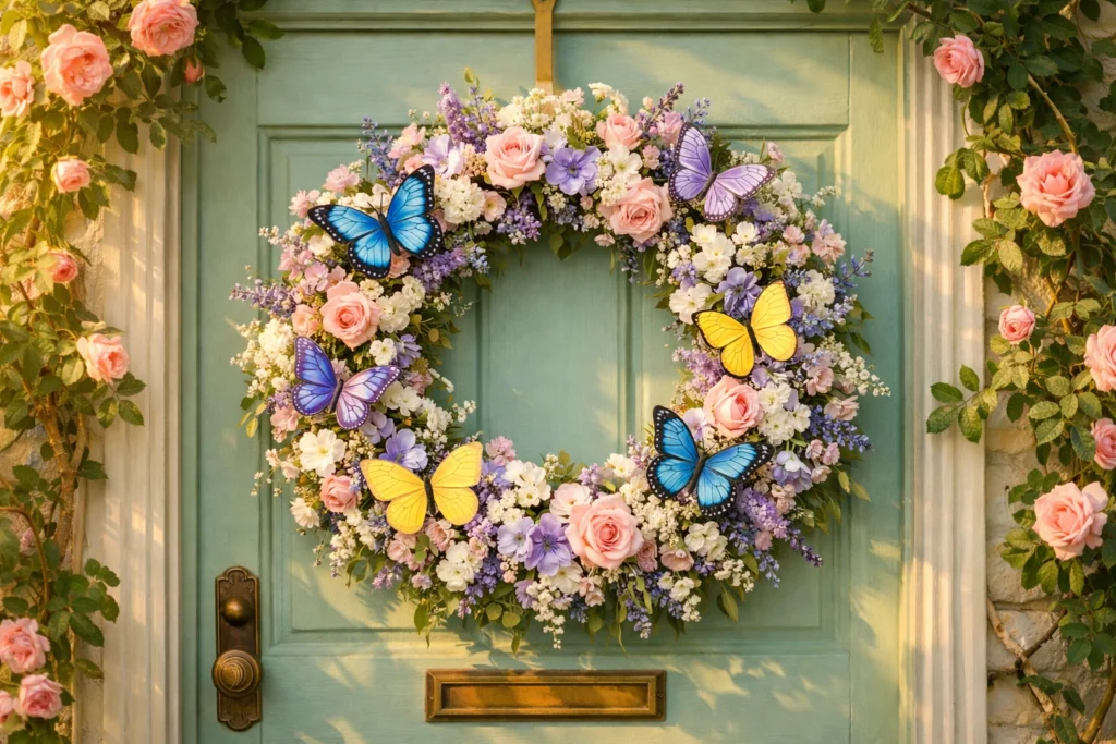 7 — Butterfly and Floral Wreath for a Whimsical Spring Vibe