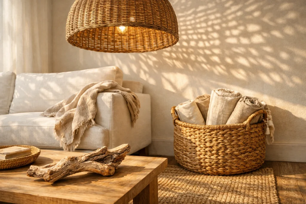Use Natural Textures and Rattan to Create Authentic Coastal Warmth