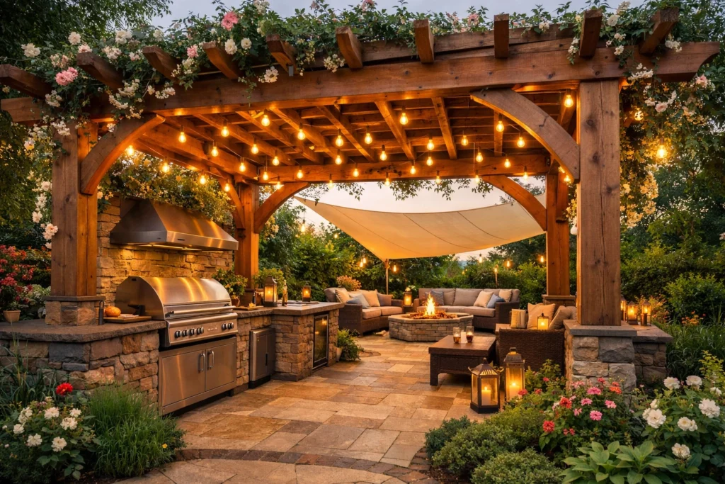 Best Covered Outside Barbecue Area Ideas With Pergola and Shade