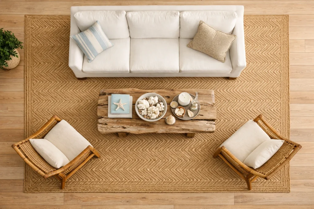 Best Rugs for a Coastal Summer Living Room That Anchor the Space