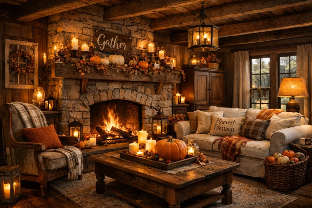 6. Rustic and Farmhouse Fall Living Room Inspiration
