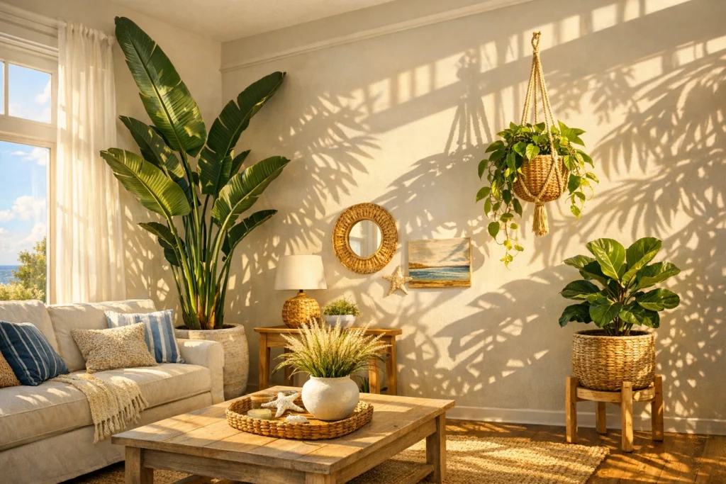 Add Life to Your Coastal Summer Living Room With Plants and Greenery