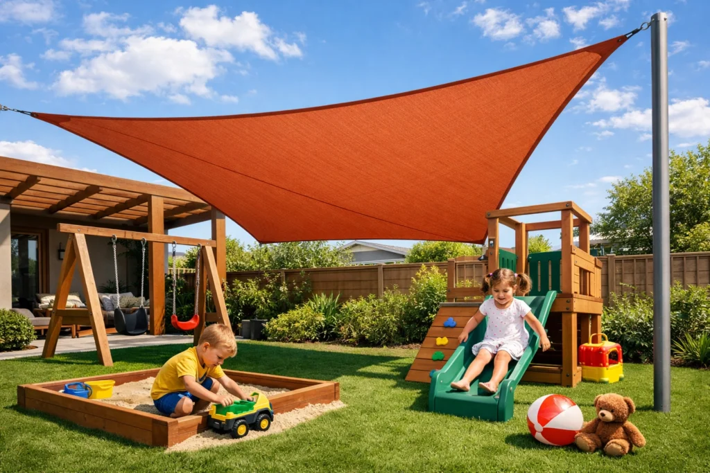 Add Shade to Your Kids Small Backyard Play Area Safely