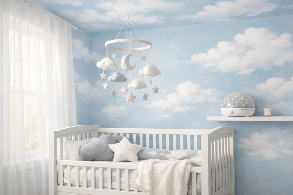 Idea 1 — Soft Cloud and Sky Nursery Theme for an Ethereal Sleeping Space